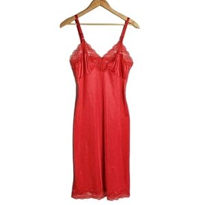FRENCH MAID VTG 1970s bright red full slip Dress slip lingerie SZ 34